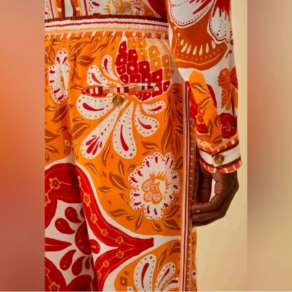 New FARM Rio Wonderful Scarf Pants Tassel Beaded Drawstring Tie Orange S or M - Picture 4 of 15